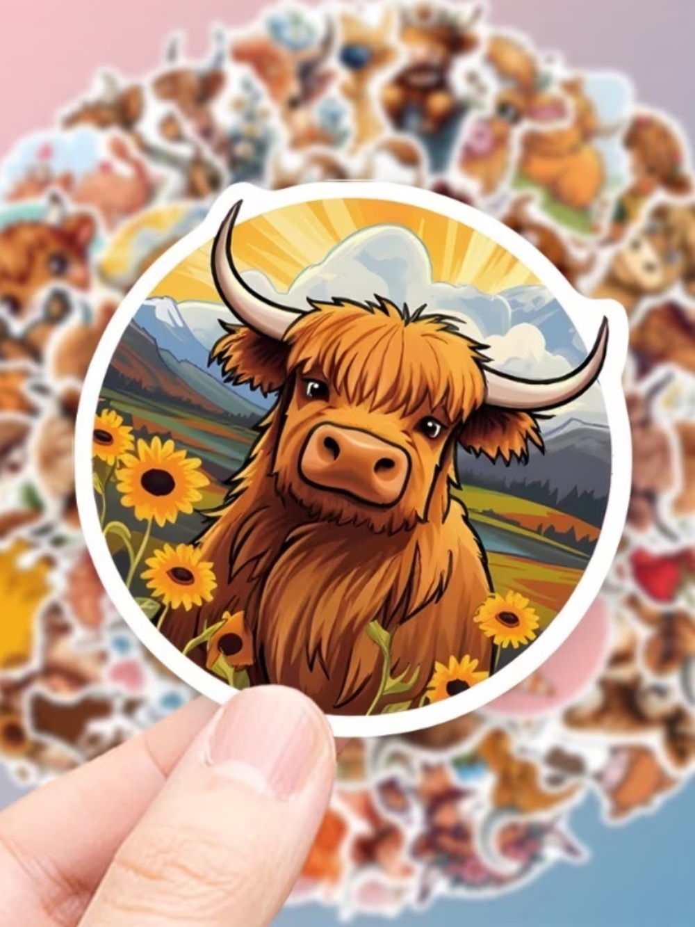 56 Highland Cow Aesthetic Stickers | Cute Highland Cattle Sticker Pack - Picture 3 of 5